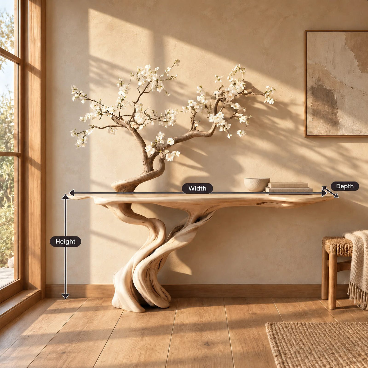 Handmade Spiral Trunk Console Table With Carved Base For Living Room