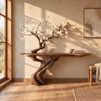 Handmade Spiral Trunk Console Table With Carved Base For Living Room