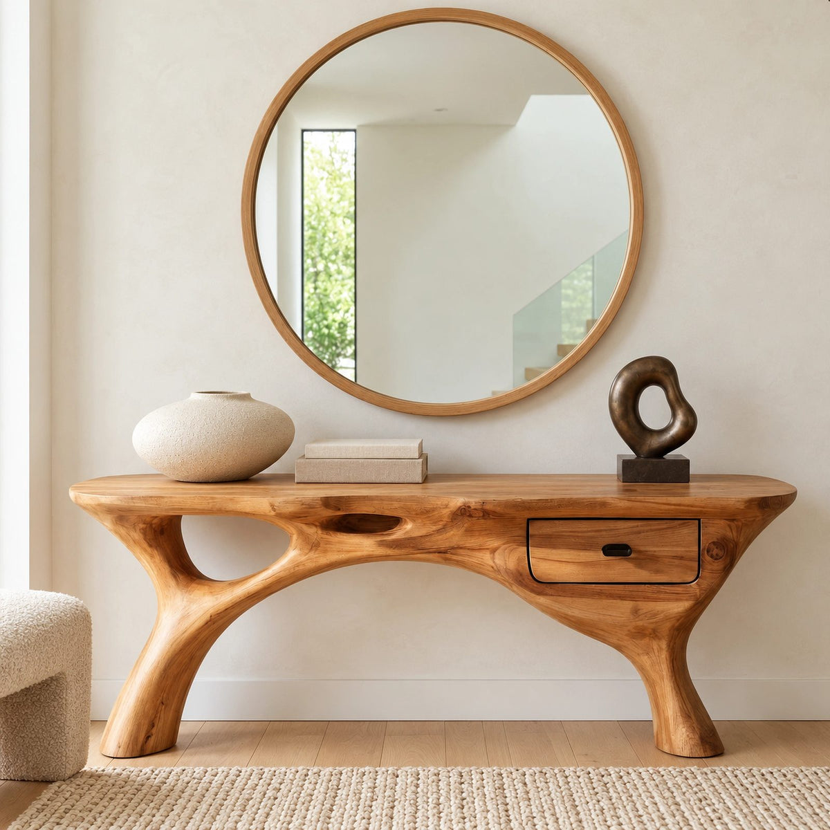 Mid Century Open Leg Console Table With Hidden Drawer For Entryway