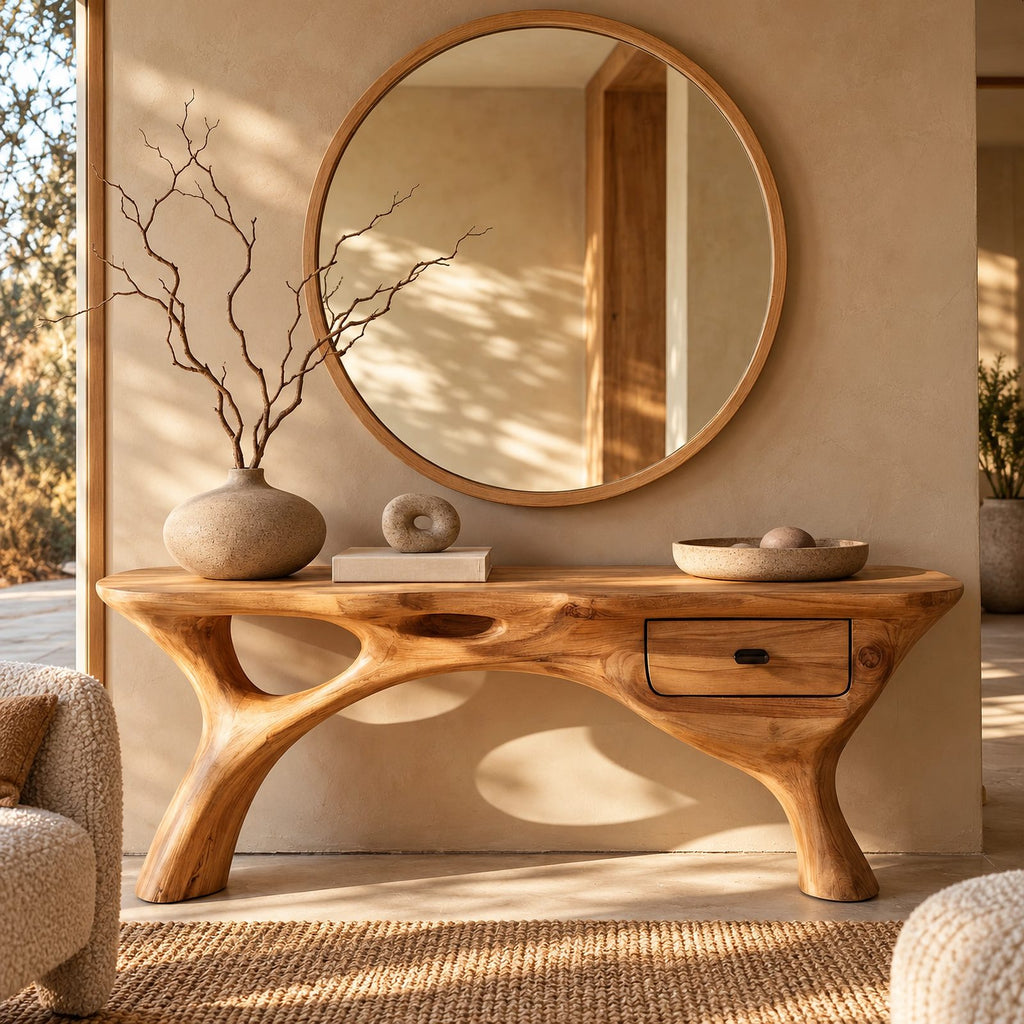 Mid Century Open Leg Console Table With Hidden Drawer For Entryway