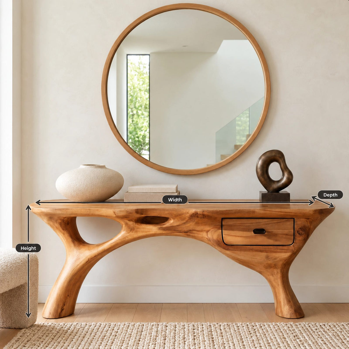 Mid Century Open Leg Console Table With Hidden Drawer For Entryway