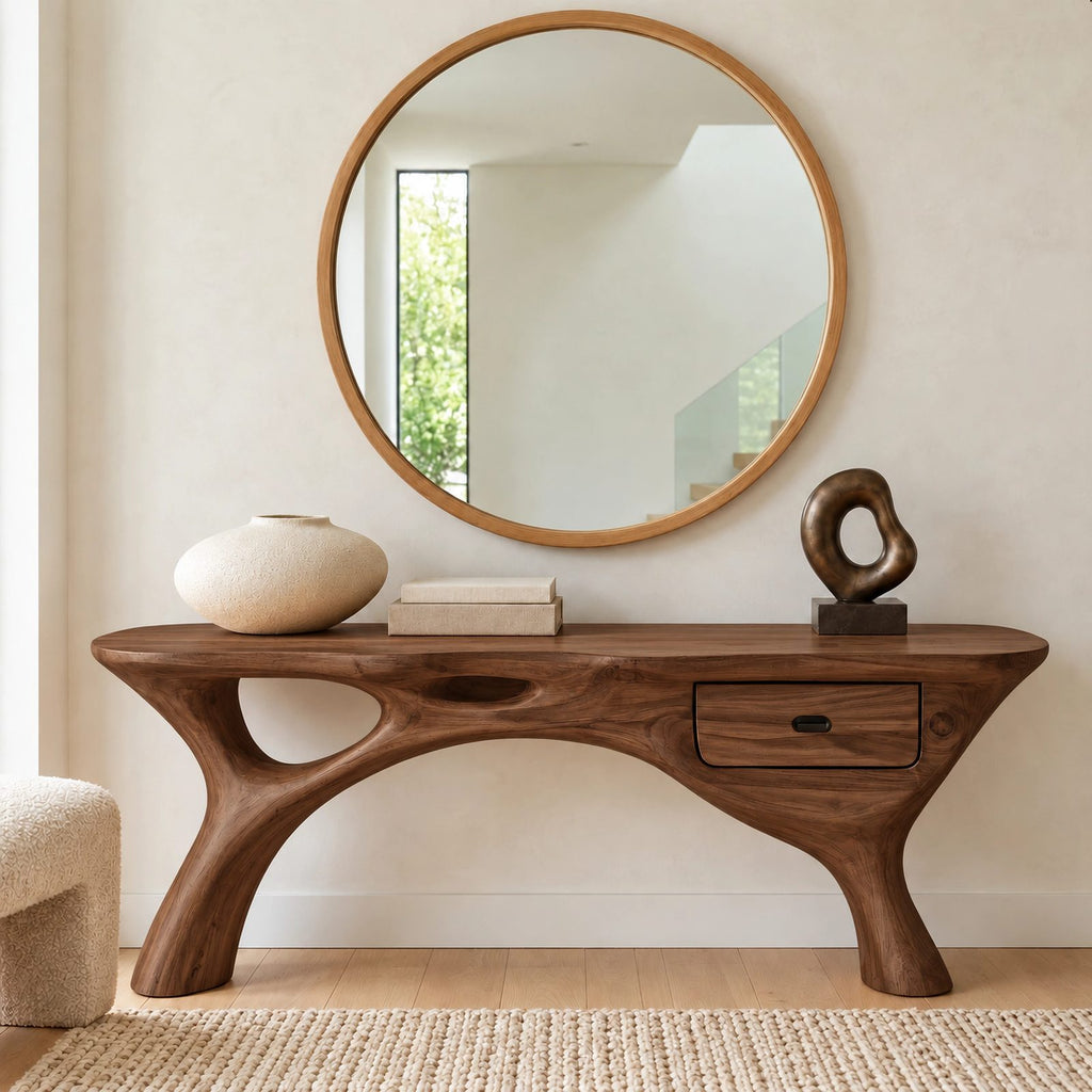 Mid Century Open Leg Console Table With Hidden Drawer For Entryway