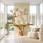Rustic Tree Trunk Console Table With Live Edge Top For Entryway