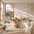 Rustic Tree Trunk Console Table With Live Edge Top For Entryway