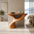 Organic Sculptural Console Table With Swooping Pedestal For Entryway