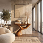 Organic Sculptural Console Table With Swooping Pedestal For Entryway