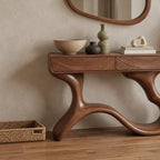 Sculptural Wave Leg Console Table With Hidden Drawers For Entryway