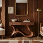 Sculptural Wave Leg Console Table With Hidden Drawers For Entryway