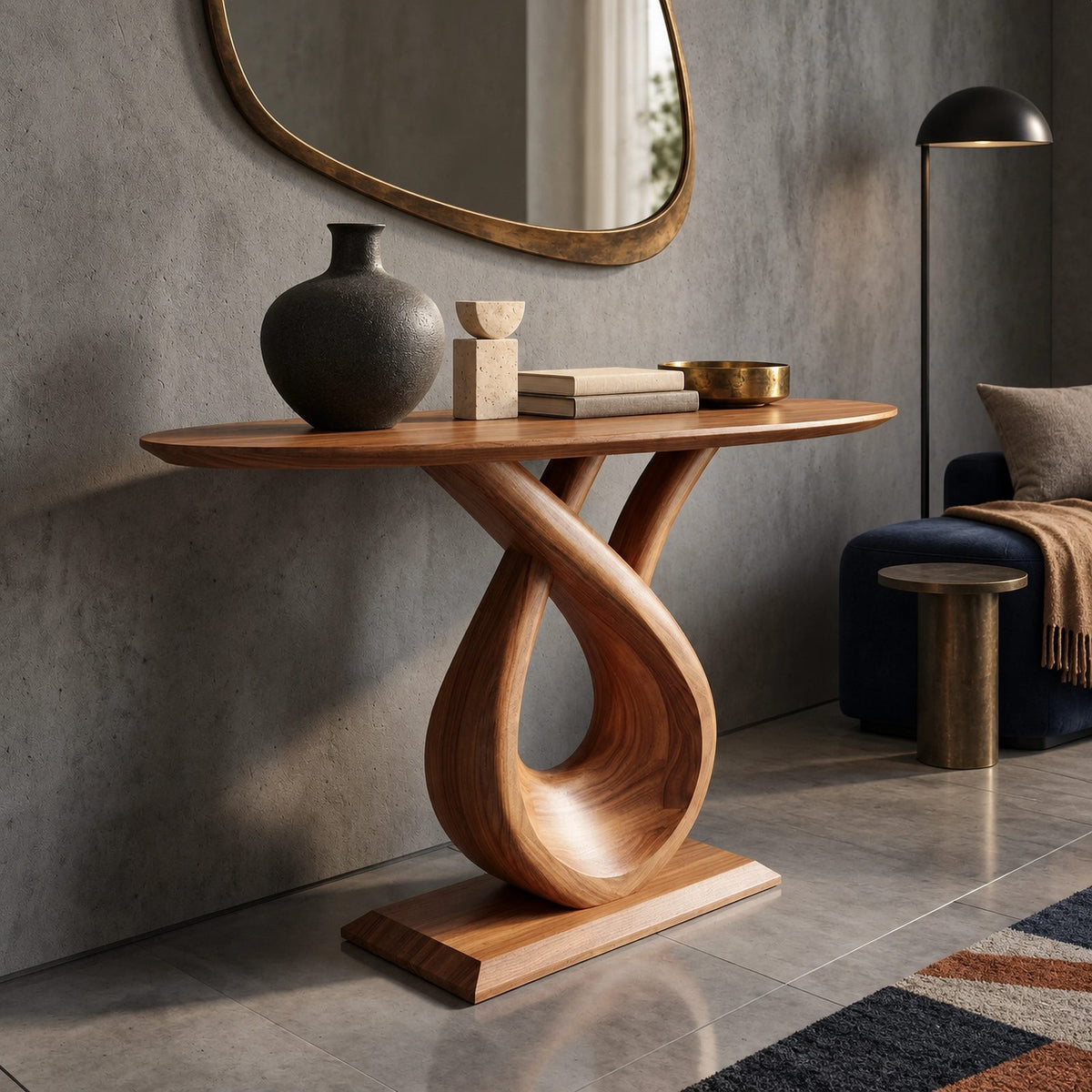 Handcrafted Closed Loop Pedestal Console Table For Entryway