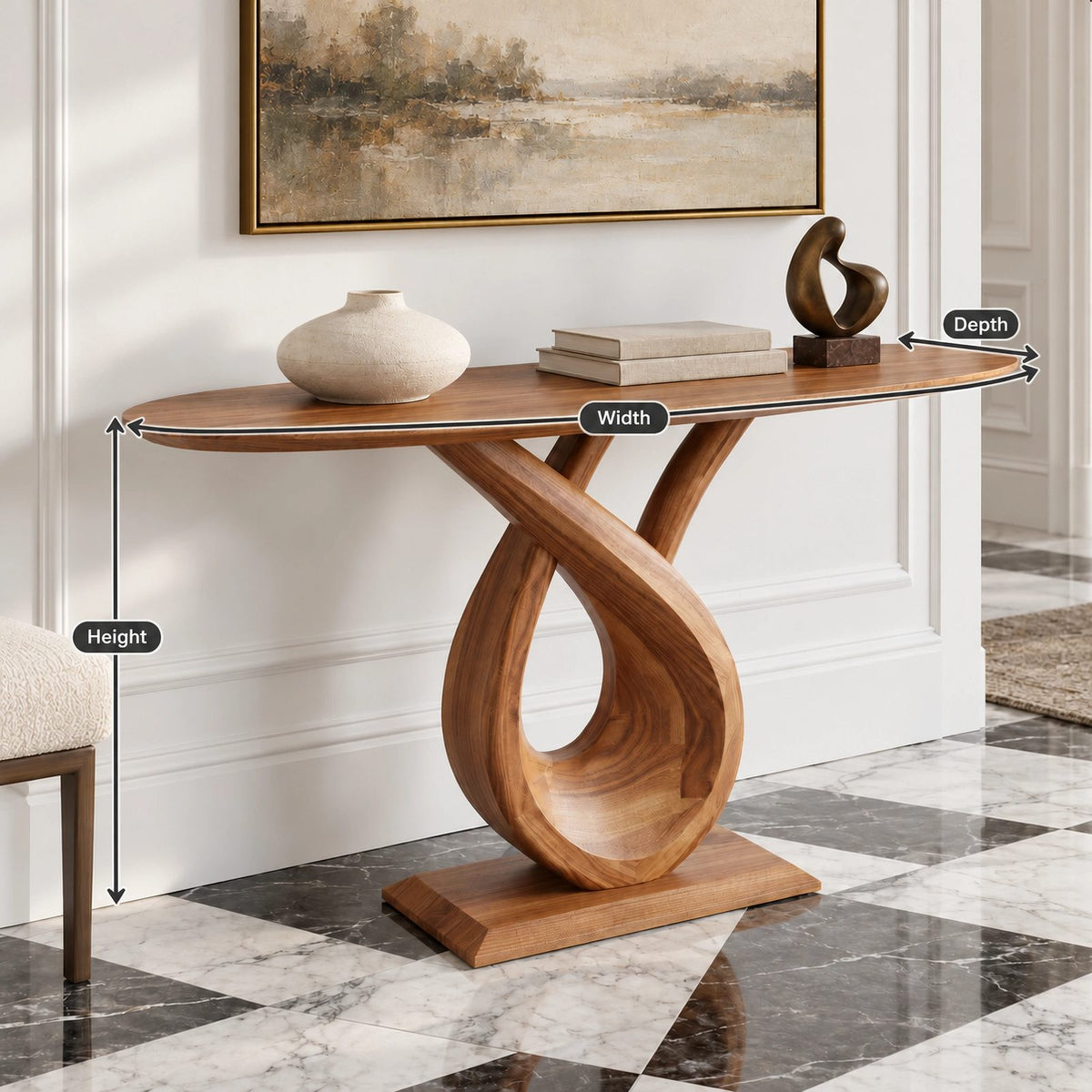 Handcrafted Closed Loop Pedestal Console Table For Entryway