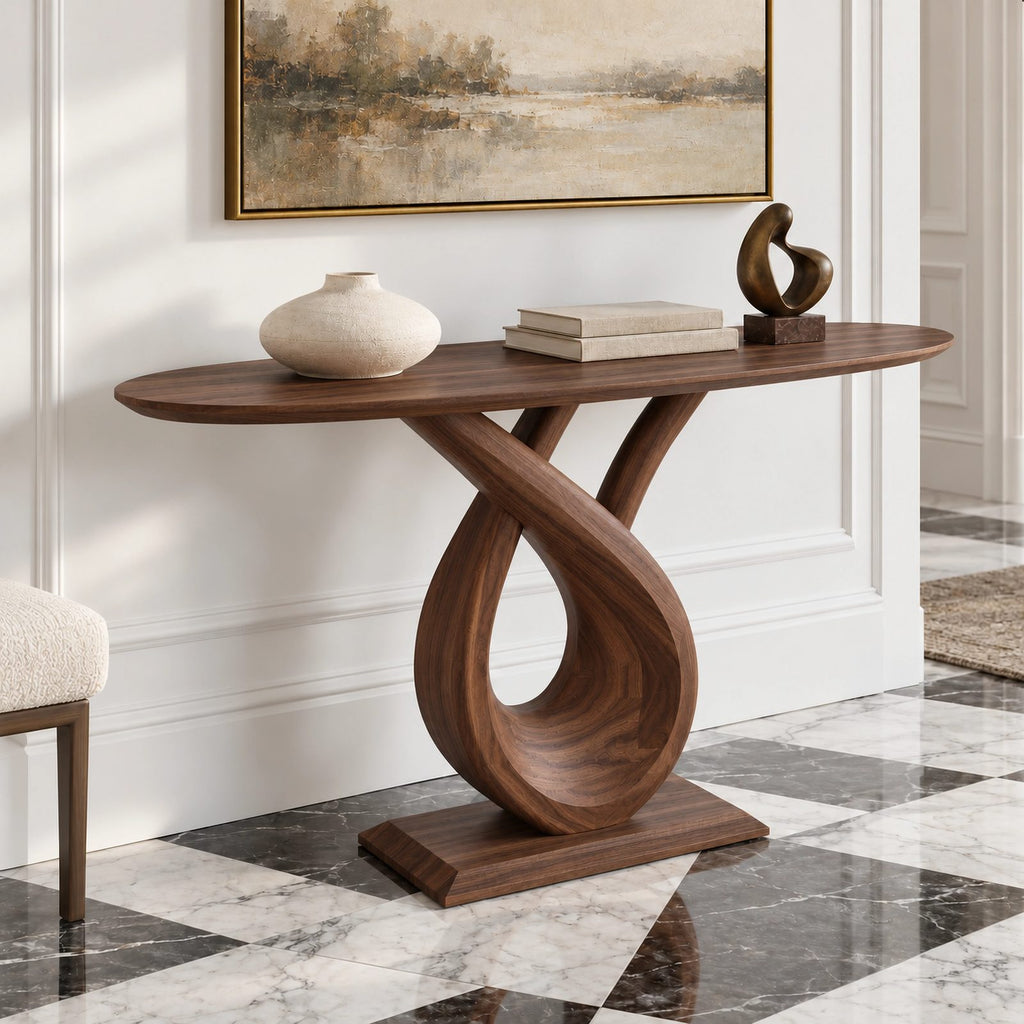 Handcrafted Closed Loop Pedestal Console Table For Entryway