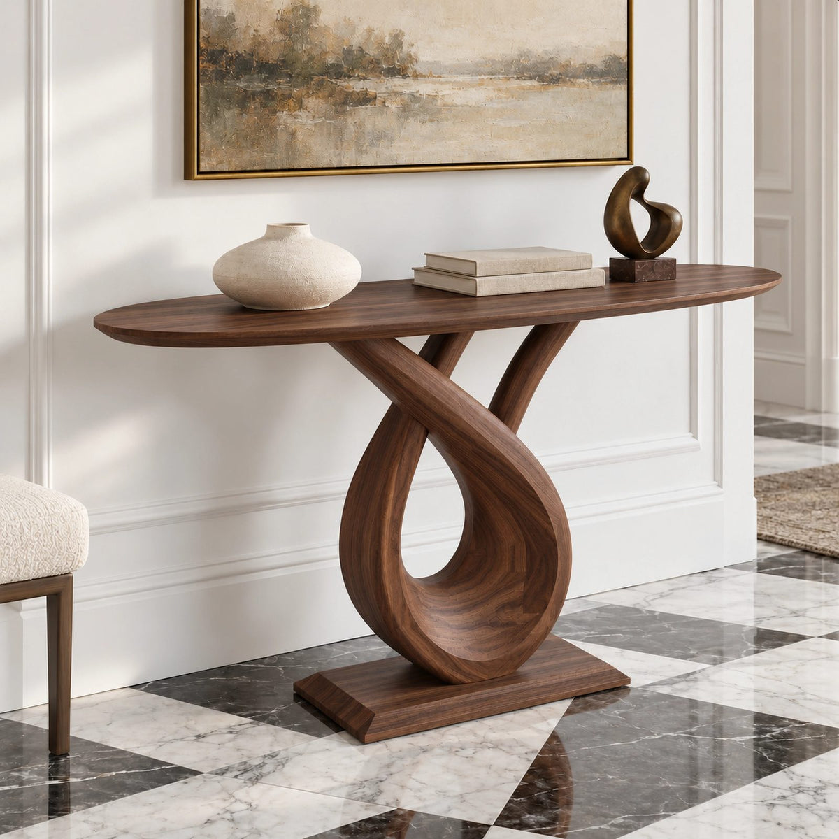 Handcrafted Closed Loop Pedestal Console Table For Entryway