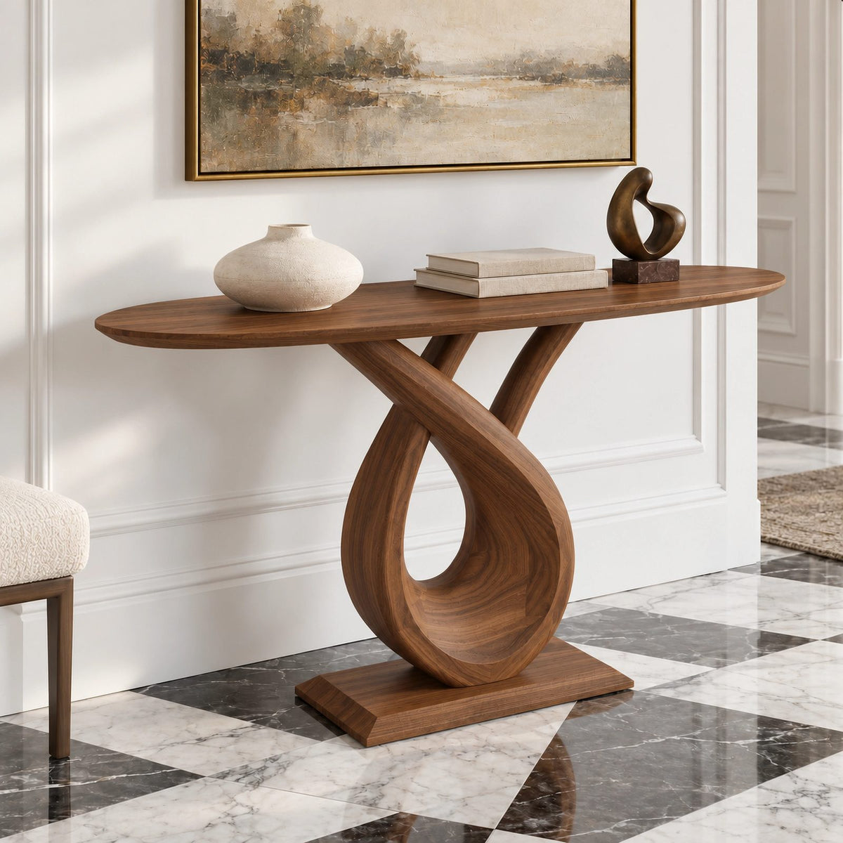 Handcrafted Closed Loop Pedestal Console Table For Entryway