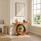 Modern Ring Pedestal Console Table With Open Shelf Nook For Entryway