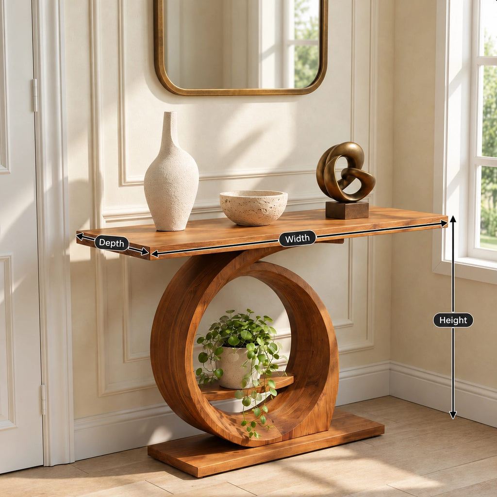 Modern Ring Pedestal Console Table With Open Shelf Nook For Entryway