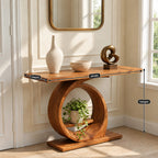 Modern Ring Pedestal Console Table With Open Shelf Nook For Entryway
