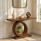 Modern Ring Pedestal Console Table With Open Shelf Nook For Entryway
