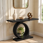 Modern Ring Pedestal Console Table With Open Shelf Nook For Entryway