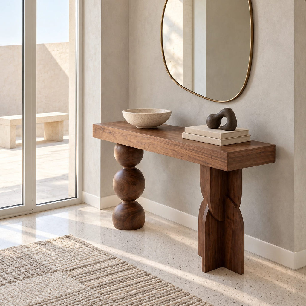 Artisan Sphere And Knot Pedestal Console Table For Entryway