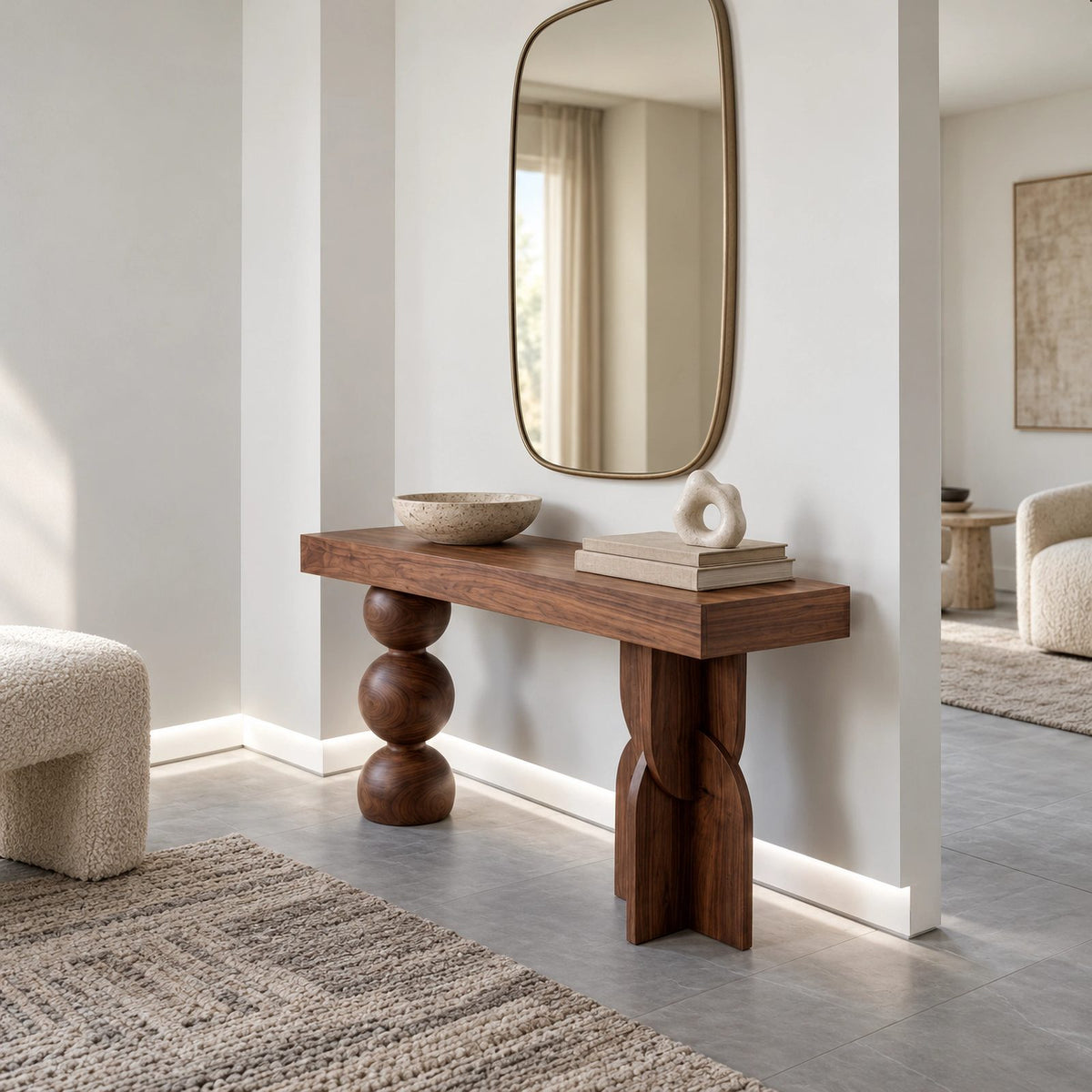 Artisan Sphere And Knot Pedestal Console Table For Entryway