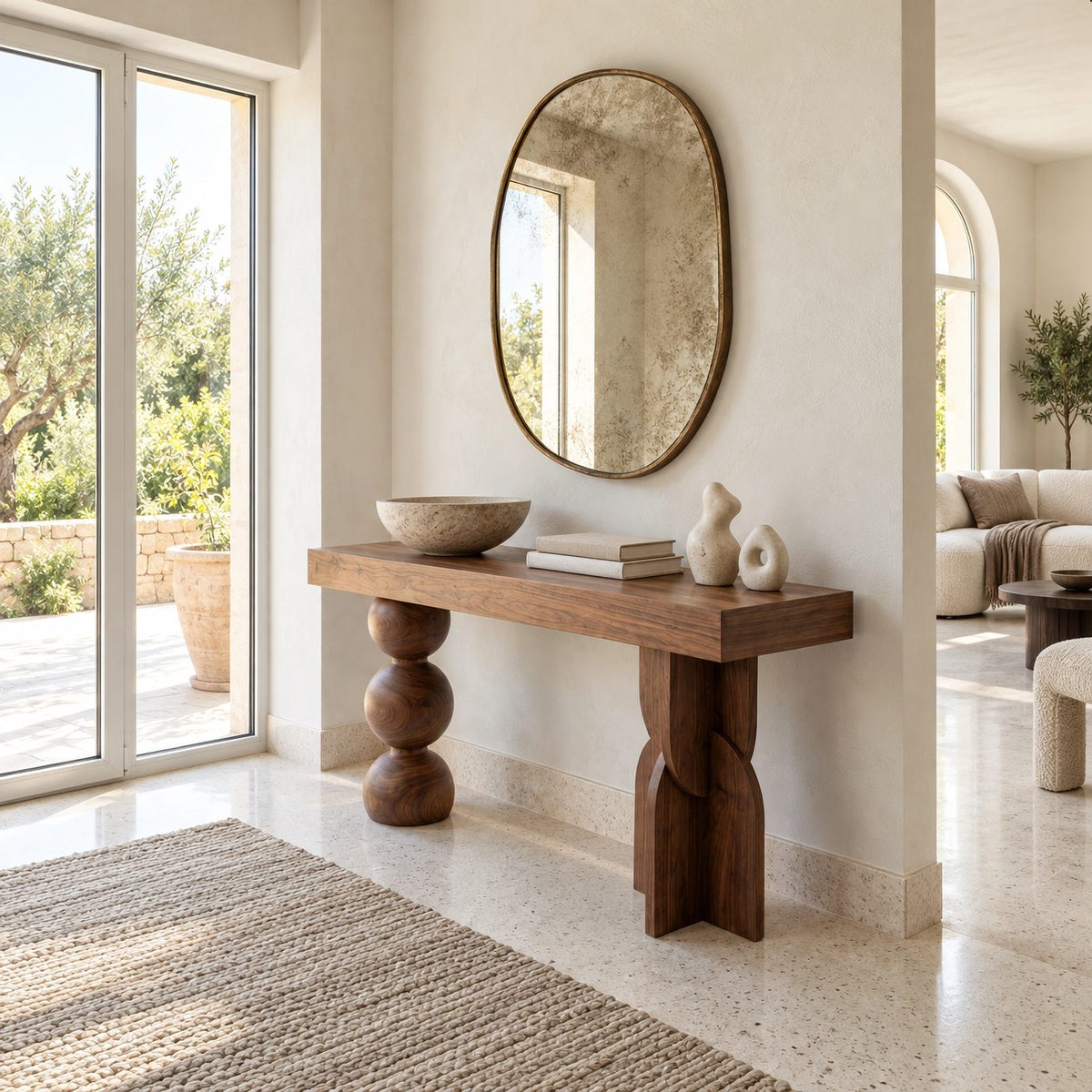 Artisan Sphere And Knot Pedestal Console Table For Entryway