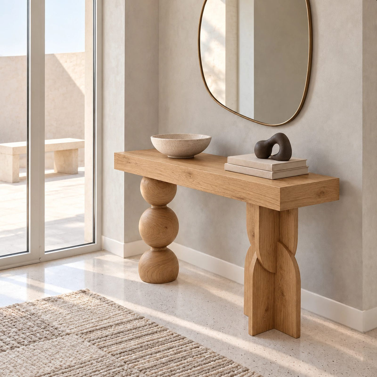 Artisan Sphere And Knot Pedestal Console Table For Entryway