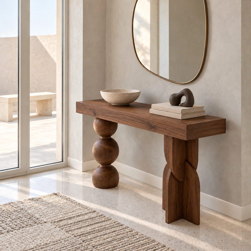 Artisan Sphere And Knot Pedestal Console Table For Entryway