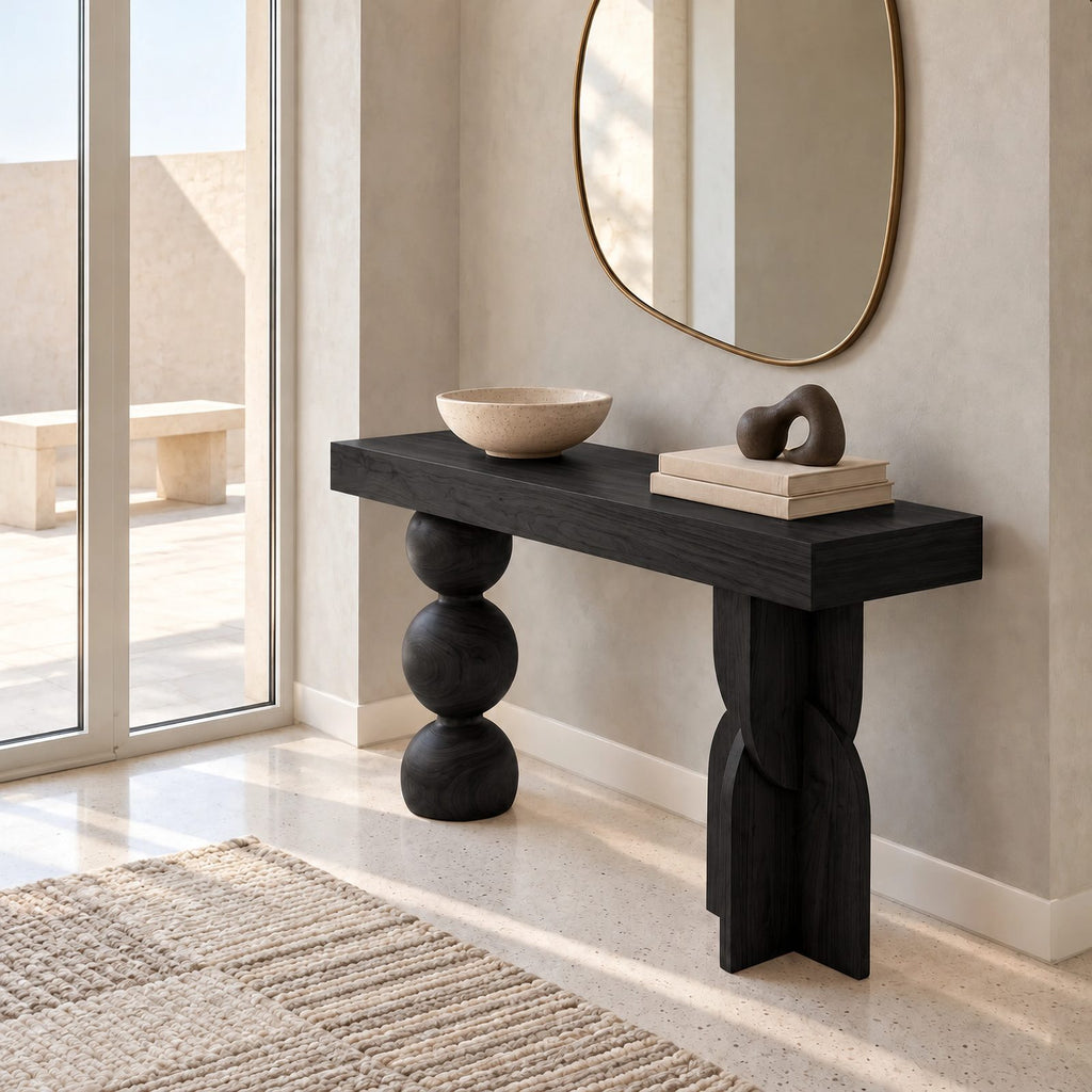 Artisan Sphere And Knot Pedestal Console Table For Entryway