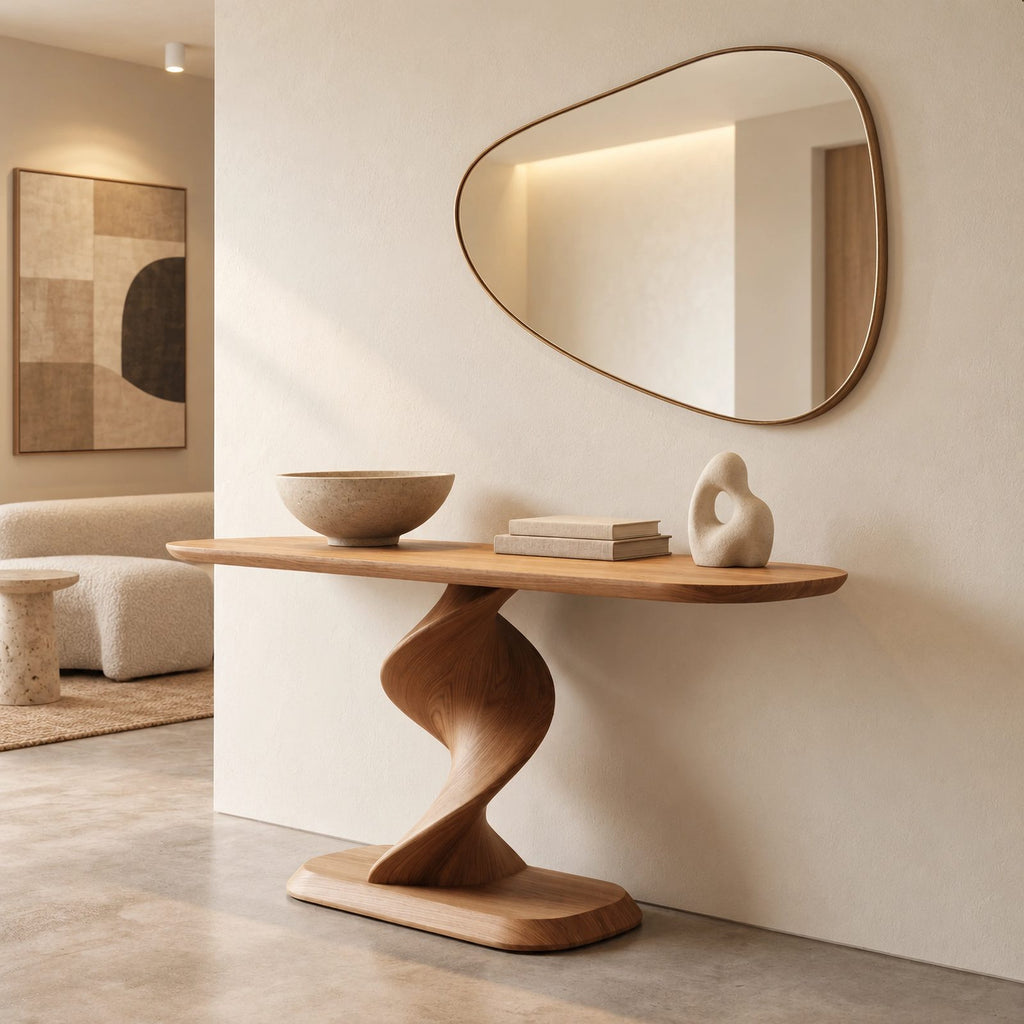 Contemporary Spiral Pedestal Console Table For Entryway