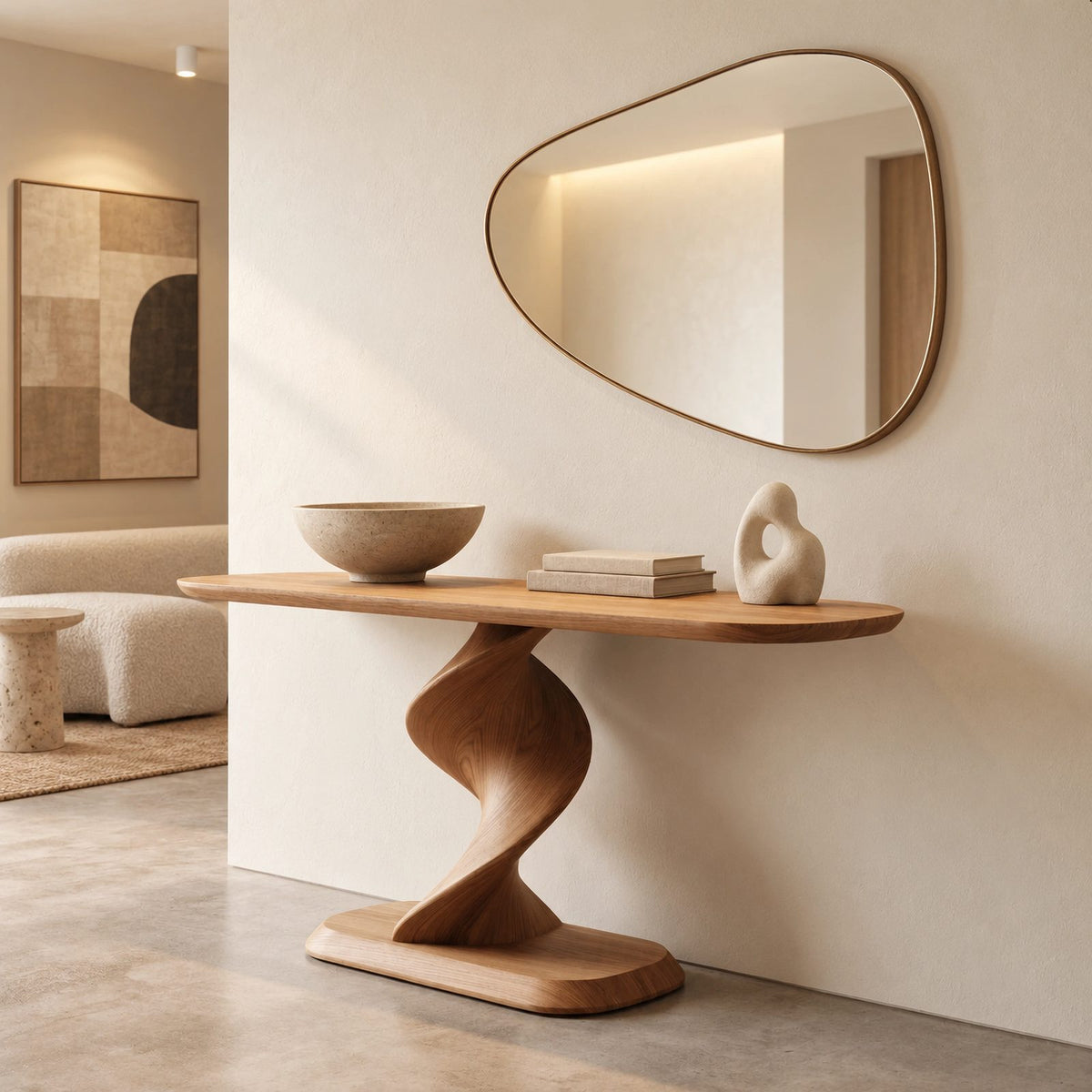 Contemporary Spiral Pedestal Console Table For Entryway