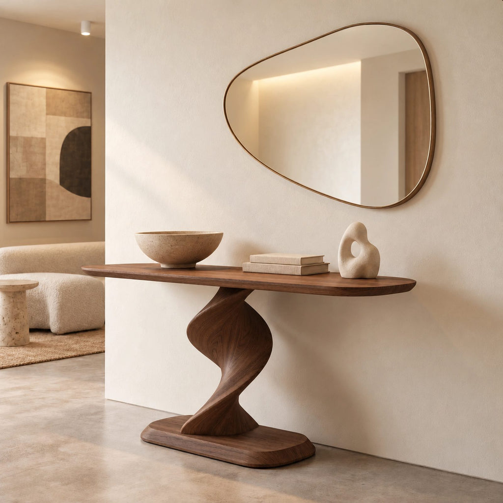 Contemporary Spiral Pedestal Console Table For Entryway