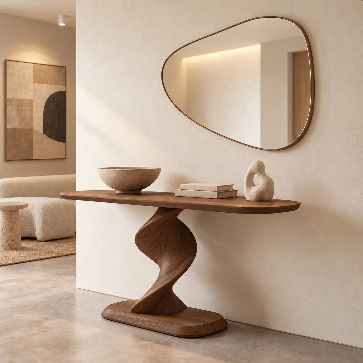 Contemporary Spiral Pedestal Console Table For Entryway