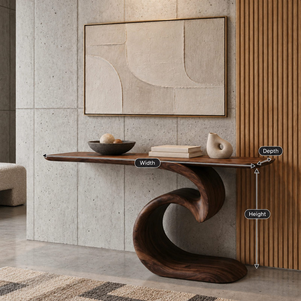 Sculptural Ocean Wave Console Table With Curling Base For Entryway