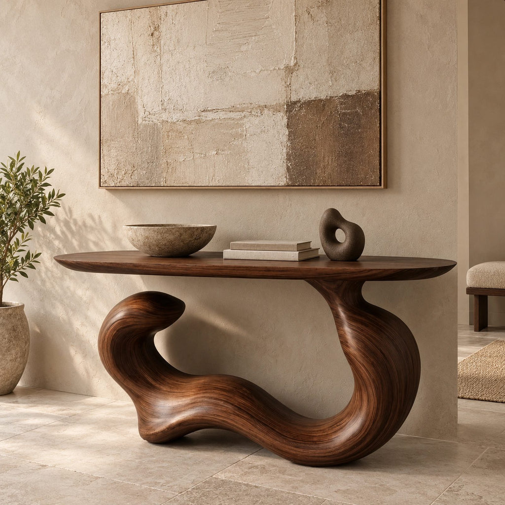Japandi Flowing Wave Console Table With Soft Curved Base For Entryway