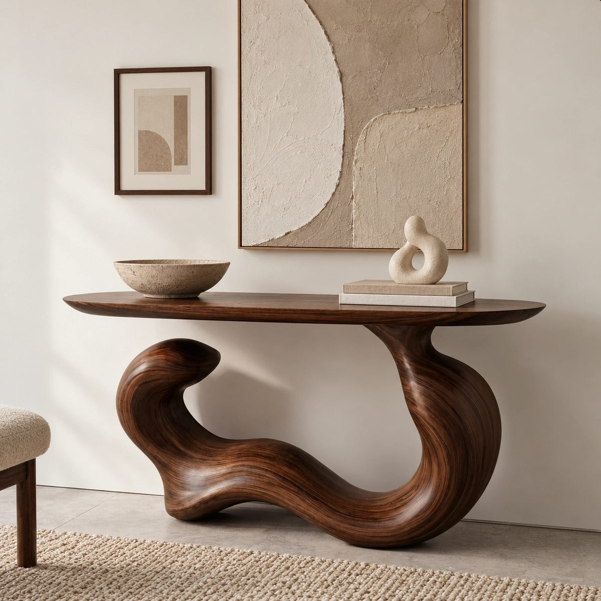 Japandi Flowing Wave Console Table With Soft Curved Base For Entryway