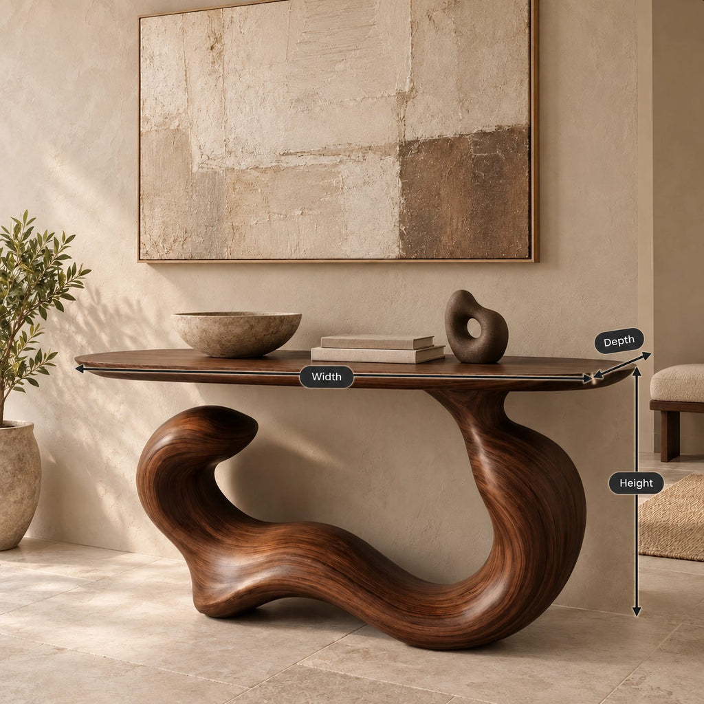 Japandi Flowing Wave Console Table With Soft Curved Base For Entryway