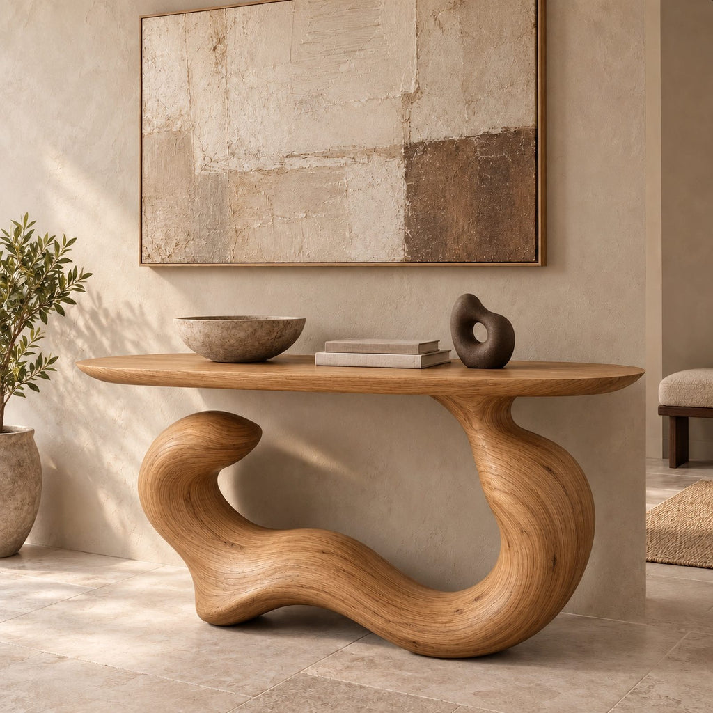 Japandi Flowing Wave Console Table With Soft Curved Base For Entryway