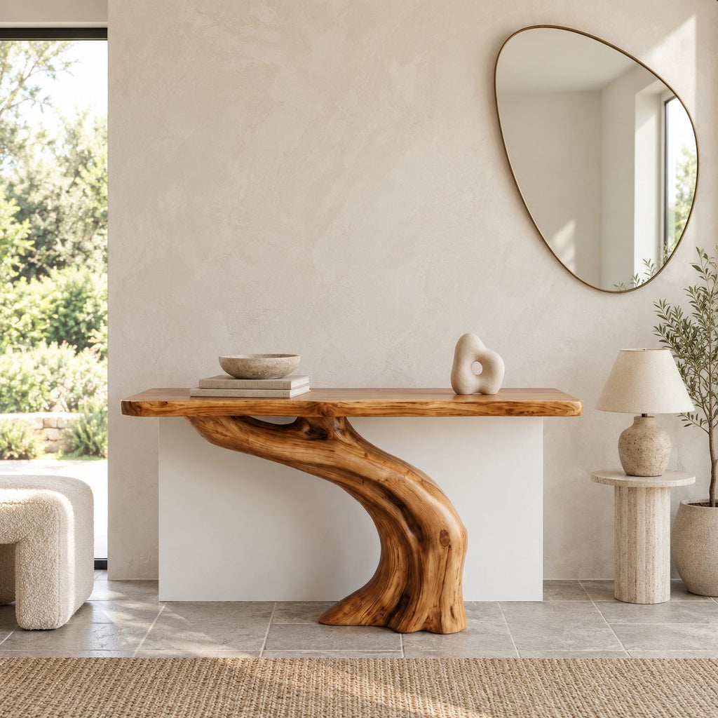 Rustic Root Base Pedestal Console Table For Entryway