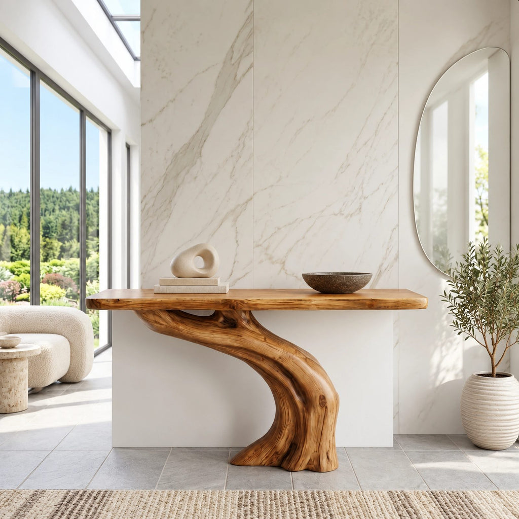 Rustic Root Base Pedestal Console Table For Entryway