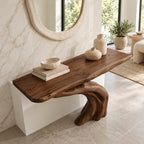 Rustic Root Base Pedestal Console Table For Entryway