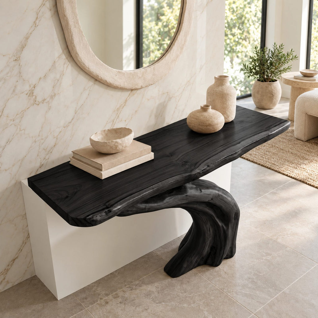 Rustic Root Base Pedestal Console Table For Entryway