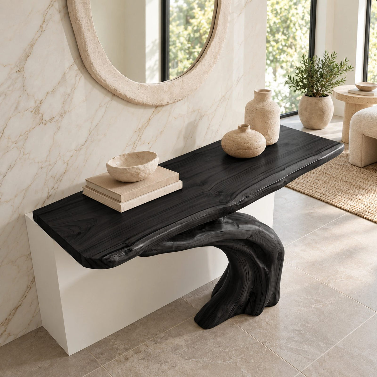 Rustic Root Base Pedestal Console Table For Entryway