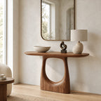 Modern Pedestal Console Table With Oval Cutout Base For Entryway
