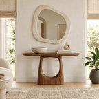 Modern Pedestal Console Table With Oval Cutout Base For Entryway