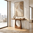 Modern Pedestal Console Table With Oval Cutout Base For Entryway