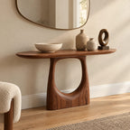 Modern Pedestal Console Table With Oval Cutout Base For Entryway