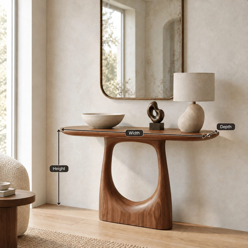 Modern Pedestal Console Table With Oval Cutout Base For Entryway