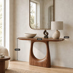 Modern Pedestal Console Table With Oval Cutout Base For Entryway