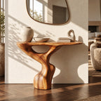 Handcrafted Solid Wood Console Table With Pierced Pedestal For Hallway