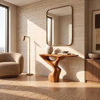 Handcrafted Solid Wood Console Table With Pierced Pedestal For Hallway